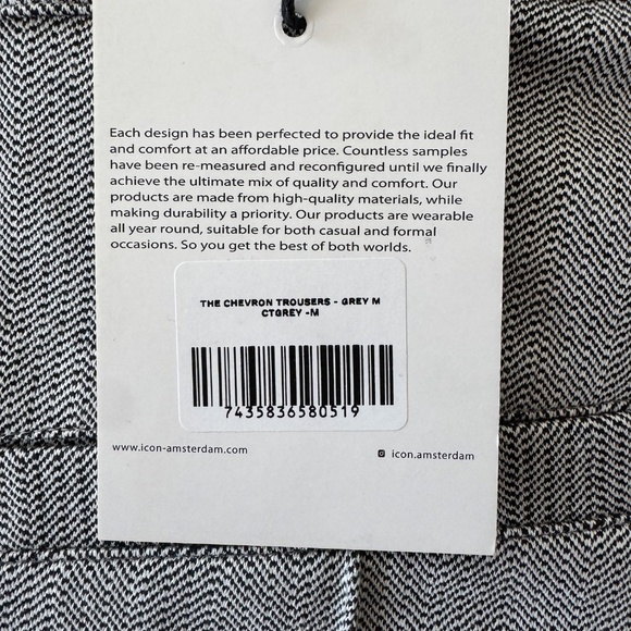 ICON AMSTERDAM - THE CHEVRON TROUSERS - GREY - Medium - New With Tag - Picture 6 of 8